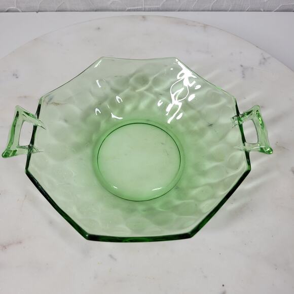 VTG Heisey Octagon Dish 7" Moonbeam Green Candy Bowl Green Trinket Vanity Handle - Picture 2 of 16